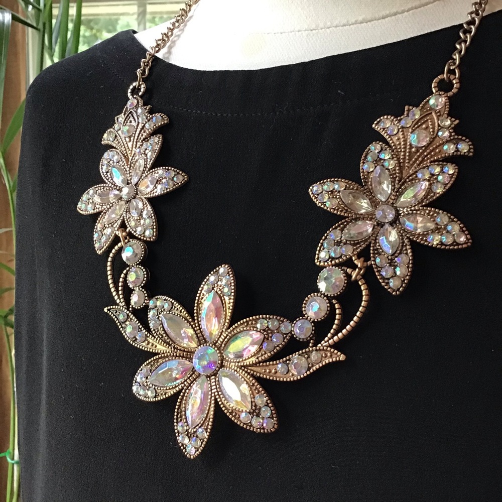 Statement Crystal / Rhinestone Necklace Multicolo… - image 3